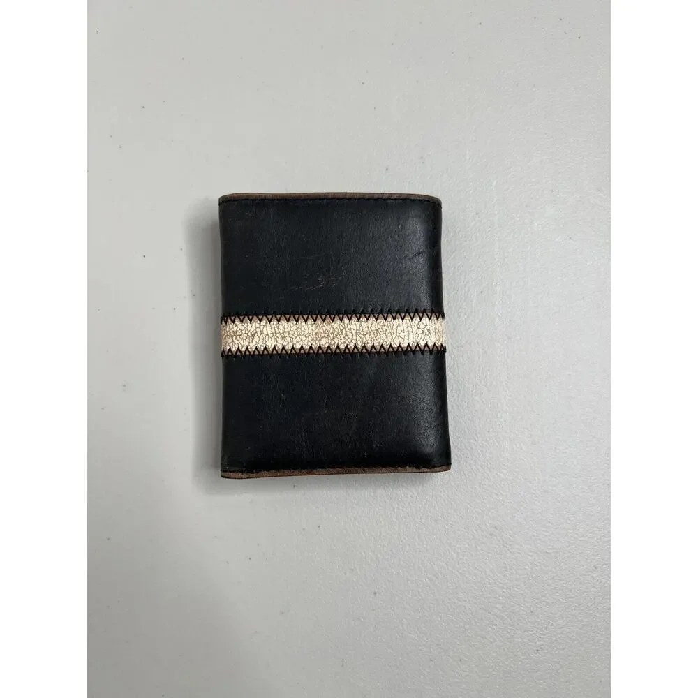 Fossil Trifold Brown Leather Stripe Mens Wallet Small